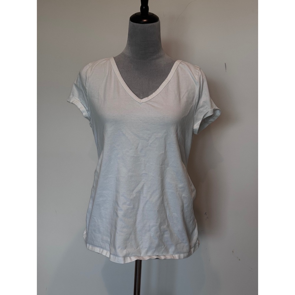SHEIN Womens White V-Neck Short Sleeve Rolled Cuff T-Shirt Size XL 12